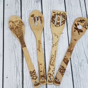 Harry Potter Wood Burned Spoon Cooking Set, 4 Spatulas
